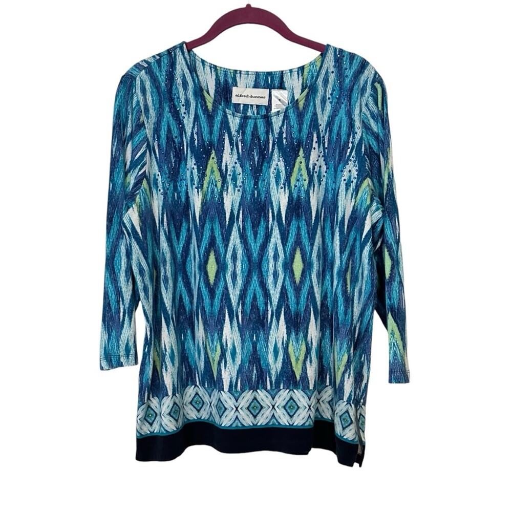 Alfred Dunner Women's Blue Geometric 3/4‎ Sleeve Blouse Size M - Picture 2 of 8